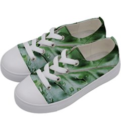 Green Wet Rain Water Drops Plant Kids  Low Top Canvas Sneakers by Vaneshart