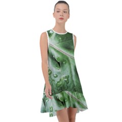 Green Wet Rain Water Drops Plant Frill Swing Dress