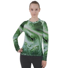 Green Wet Rain Water Drops Plant Women s Pique Long Sleeve Tee