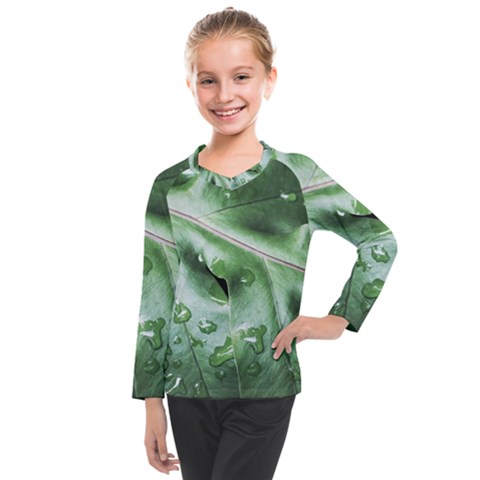 Green Wet Rain Water Drops Plant Kids  Long Mesh Tee by Vaneshart