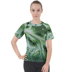 Green Wet Rain Water Drops Plant Women s Sport Raglan Tee