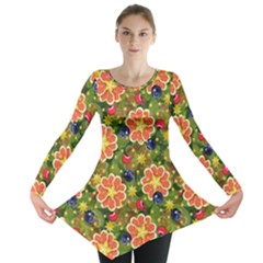 Fruit Star Blueberry Cherry Leaf Long Sleeve Tunic  by Vaneshart