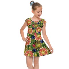 Fruit Star Blueberry Cherry Leaf Kids  Cap Sleeve Dress by Vaneshart