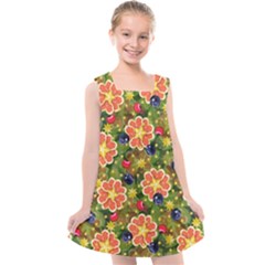 Fruit Star Blueberry Cherry Leaf Kids  Cross Back Dress by Vaneshart