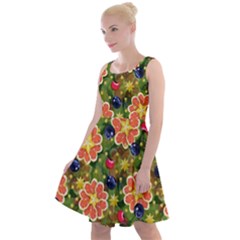 Fruit Star Blueberry Cherry Leaf Knee Length Skater Dress