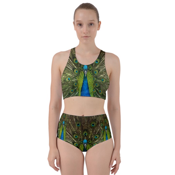 Peacock Feathers Bird Nature Racer Back Bikini Set