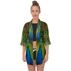 Peacock Feathers Bird Nature Open Front Chiffon Kimono by Vaneshart