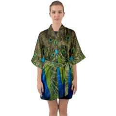 Peacock Feathers Bird Nature Half Sleeve Satin Kimono  by Vaneshart