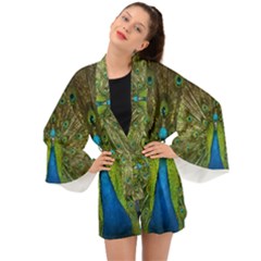 Peacock Feathers Bird Nature Long Sleeve Kimono by Vaneshart