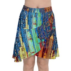 Matrix City Urbanization Technology Chiffon Wrap Front Skirt by Vaneshart