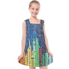 Matrix City Urbanization Technology Kids  Cross Back Dress by Vaneshart