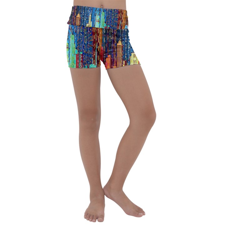 Matrix City Urbanization Technology Kids  Lightweight Velour Yoga Shorts