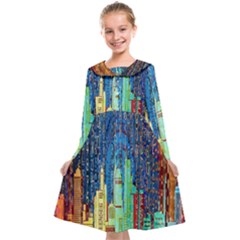 Matrix City Urbanization Technology Kids  Midi Sailor Dress by Vaneshart