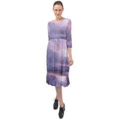 Nature Landscape Winter Ruffle End Midi Chiffon Dress by Vaneshart