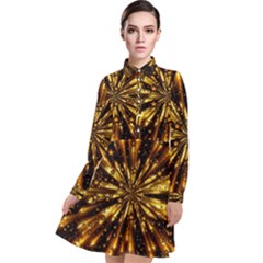 Christmas Star Wallpaper Explosion Long Sleeve Chiffon Shirt Dress by Vaneshart