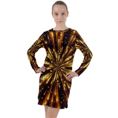 Christmas Star Wallpaper Explosion Long Sleeve Hoodie Dress