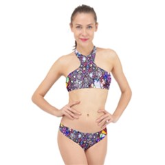 Web Network Abstract Connection High Neck Bikini Set by Vaneshart