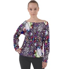 Web Network Abstract Connection Off Shoulder Long Sleeve Velour Top