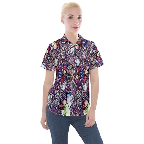 Web Network Abstract Connection Women s Short Sleeve Pocket Shirt by Vaneshart