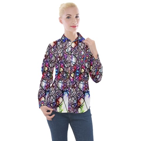 Web Network Abstract Connection Women s Long Sleeve Pocket Shirt by Vaneshart