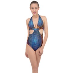 Matrix Technology Data Digital Halter Front Plunge Swimsuit by Vaneshart