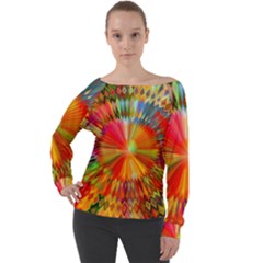 Kaleidoscope Mandala Color Off Shoulder Long Sleeve Velour Top