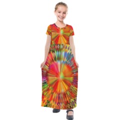 Kaleidoscope Mandala Color Kids  Short Sleeve Maxi Dress by Vaneshart