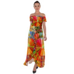 Kaleidoscope Mandala Color Off Shoulder Open Front Chiffon Dress