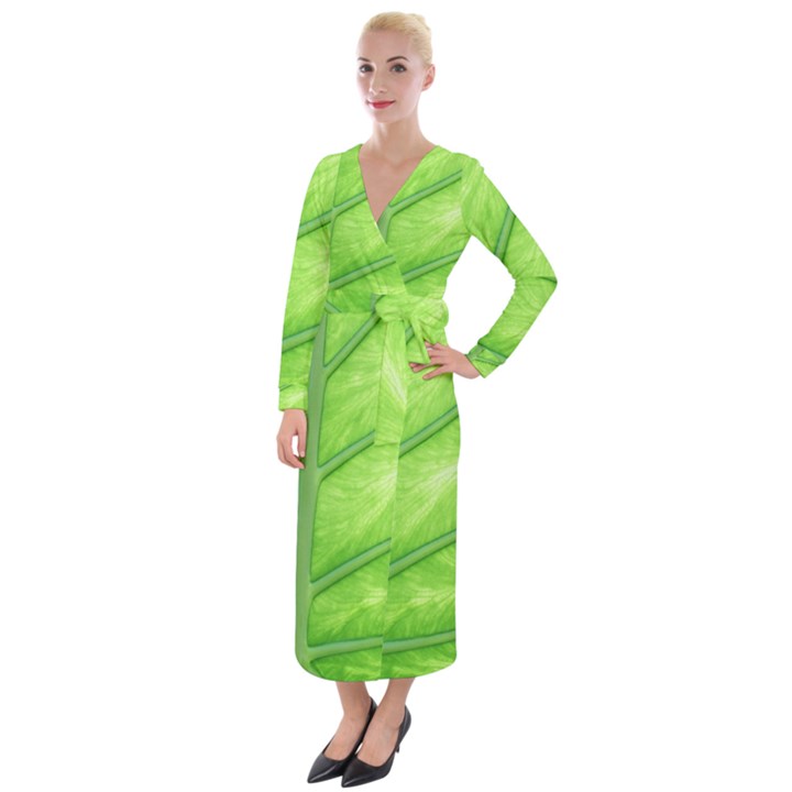 Green Bright Digital Manipulation Velvet Maxi Wrap Dress