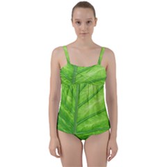 Green Bright Digital Manipulation Twist Front Tankini Set by Vaneshart