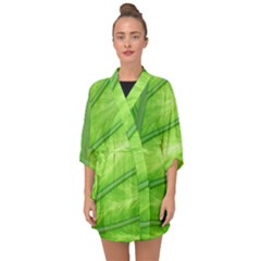 Green Bright Digital Manipulation Half Sleeve Chiffon Kimono by Vaneshart