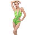 Green Bright Digital Manipulation Plunging Cut Out Swimsuit View1