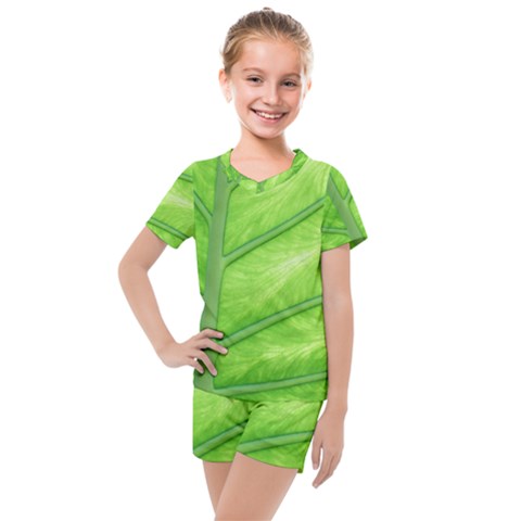 Green Bright Digital Manipulation Kids  Mesh Tee And Shorts Set by Vaneshart