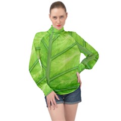 Green Bright Digital Manipulation High Neck Long Sleeve Chiffon Top by Vaneshart