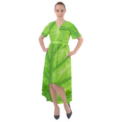 Green Bright Digital Manipulation Front Wrap High Low Dress