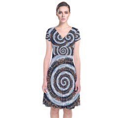 Spiral City Urbanization Cityscape Short Sleeve Front Wrap Dress