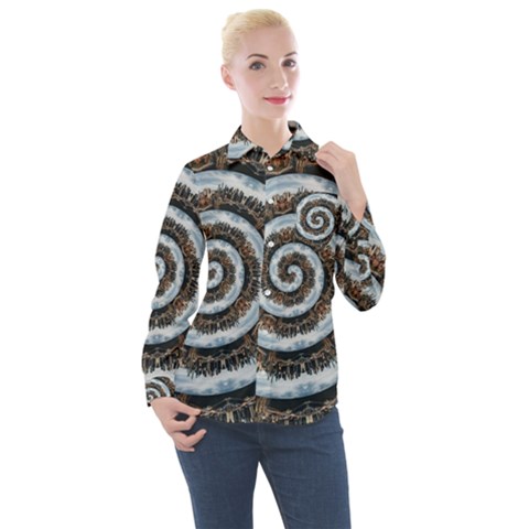 Spiral City Urbanization Cityscape Women s Long Sleeve Pocket Shirt by Vaneshart