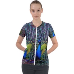 Peacock Colors Bird Colorful Short Sleeve Zip Up Jacket