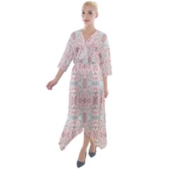 Paper Texture Floral Flowers Quarter Sleeve Wrap Front Maxi Dress