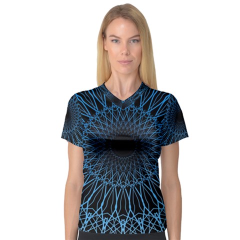 Abstract Rosette Web Network V-neck Sport Mesh Tee by Vaneshart