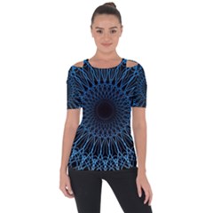 Abstract Rosette Web Network Shoulder Cut Out Short Sleeve Top by Vaneshart