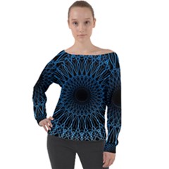 Abstract Rosette Web Network Off Shoulder Long Sleeve Velour Top