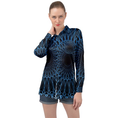 Abstract Rosette Web Network Long Sleeve Satin Shirt by Vaneshart