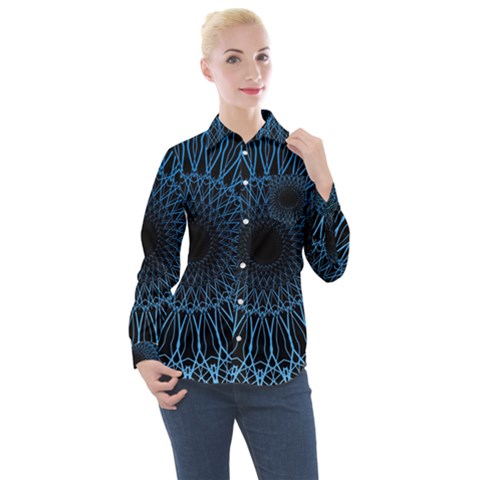 Abstract Rosette Web Network Women s Long Sleeve Pocket Shirt by Vaneshart