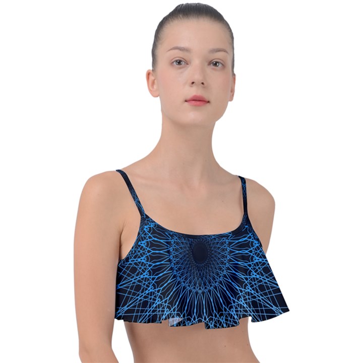 Abstract Rosette Web Network Frill Bikini Top