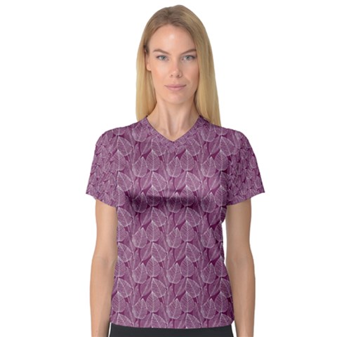 Leaf Pattern Lace Leaf Leaves V-neck Sport Mesh Tee by Vaneshart