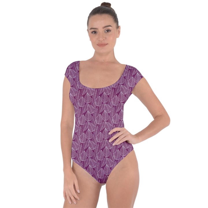 Leaf Pattern Lace Leaf Leaves Short Sleeve Leotard 