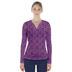 Leaf Pattern Lace Leaf Leaves V-Neck Long Sleeve Top