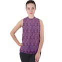 Leaf Pattern Lace Leaf Leaves Mock Neck Chiffon Sleeveless Top View1