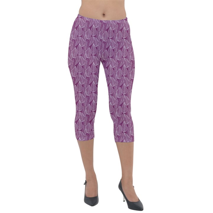 Leaf Pattern Lace Leaf Leaves Lightweight Velour Capri Leggings 